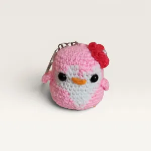 Handmade Soft Crochet Pink Penguin Amigurumi Keychain Charm