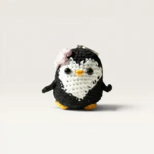 Handmade Crochet Black Penguin Amigurumi Keychain Charm