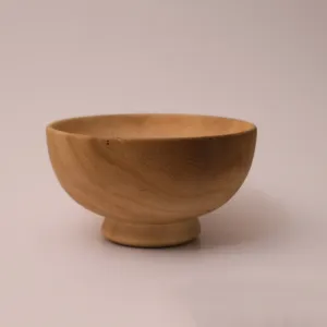 Deep Paulownia Wood Bowl with Footed Base Natural Finish