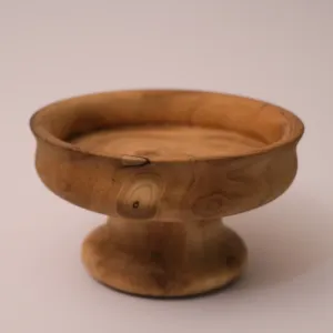 Footed Paulownia Wood Bowl with Raised Pedestal Base