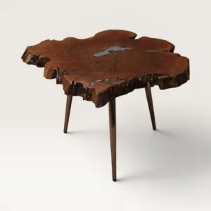 Natural Perennial Roman Olive Wood and Pewter Artisan Table