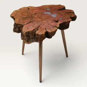 Organic Burl Mahras Olive Wood and Pewter Artisan Table