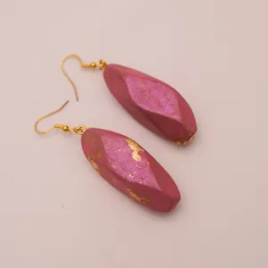 Pink Leaf Kamalika Wood Earrings with Gold Accent