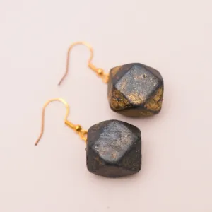 Blue Gray Faceted Kamalika Wood Earrings with Silver Hook