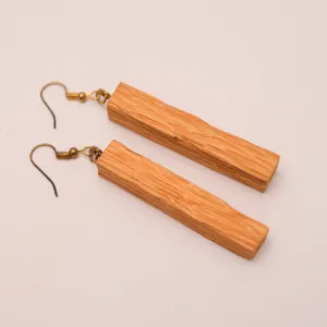 Orange Slim Bar Wood Earrings in Smooth Natural Finish