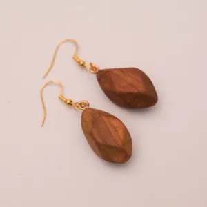 Mahras Olive Wood Teardrop Earrings in Natural Finish