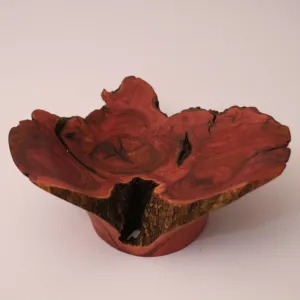 Hand-Turned Mahras Olive Wood Red Burl Bowl One-of-a-Kind