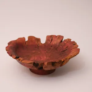 Hand-Turned Mahras Olive Wood Rustic Pedestal Bowl