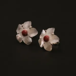Red Cherry Blossom Earrings in Mother-of-Pearl Coral and Silver
