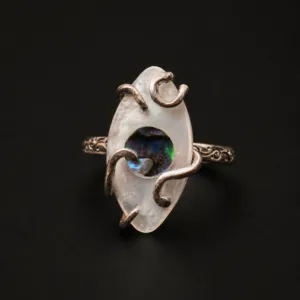 Evil Eye Ring in Mother-of-Pearl and Abalone Free Size