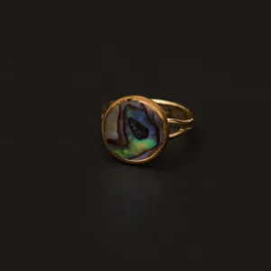 Hand-Carved Abalone and Copper Ring in Free Size