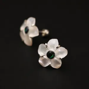 Green Cherry Blossom Mother-of-Pearl Abalone Silver Earrings
