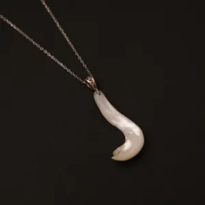 Hand-Carved Curved Mother-of-Pearl Silver Necklace, 43 cm
