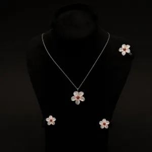 Red Cherry Blossom Coral and Silver Jewellery Set 3 Pieces