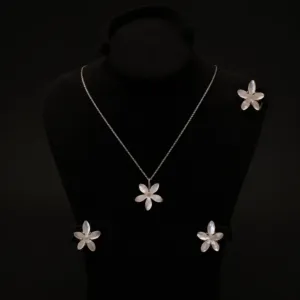Baladi Jasmine Mother-of-Pearl Silver Jewellery Set 3 Pieces