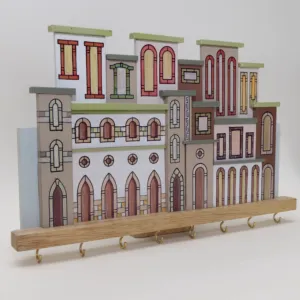 Handmade Wooden Classic House Facade Key Holder - 30 x 20 cm