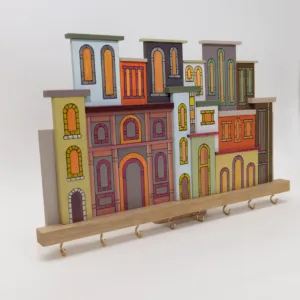 Handmade Wooden Warm Eastern Houses Key Holder - 30 x 20 cm