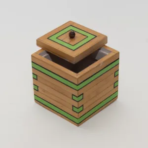Handmade Wooden Keepsake Box with Green Diamond Stack Detail