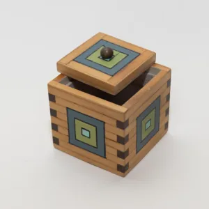 Handmade Wooden Keepsake Box with Teal Diamond Stack Detail