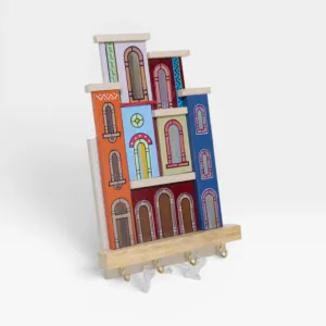 Wooden Warm Pink House Facade Wall Key Holder - 14 x 20 cm