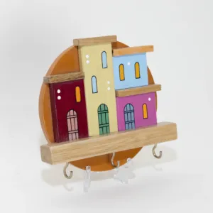 Wooden Boat Style Rural Houses Wall Key Holder - 12 x 12 cm