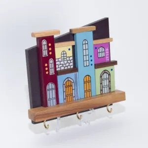 Wooden Mini Neighborhood Block Wall Key Holder - 13 x 13 cm