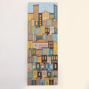 Handmade Wooden Colorful City Wall Art - Tall 80 x 30 cm