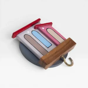 Wooden Mini Rural Houses Blue Pink Doors Wall Key Holder - 5.5 x 5.5 cm