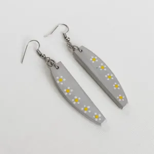Handmade Lightweight Grey Slim Yellow Dot Earrings