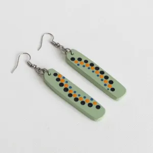 Handmade Lightweight Ivory Green Orange Dot Earrings