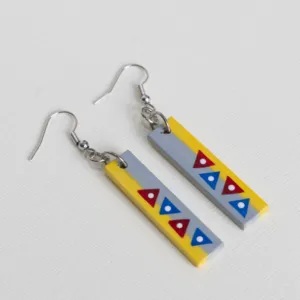 Handmade Lightweight Yellow Blue Triangle Motif Earrings