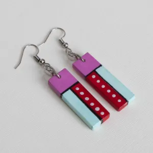 Handmade Lightweight Magenta Red White Dot Stripe Earrings