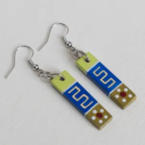 Handmade Lightweight Blue Olive Line Motif Earrings