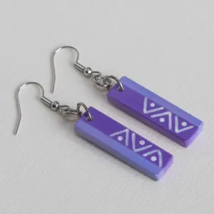 Handmade Lightweight Purple White Triangle Line Earrings