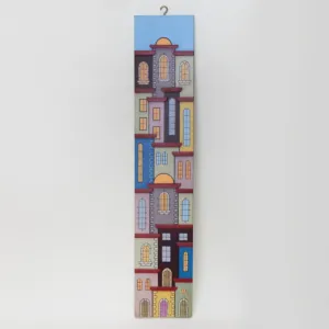 Handmade Wooden Blue Purple City Wall Art - 50 x 10 cm