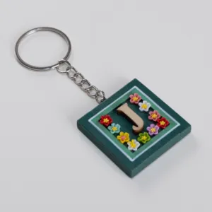 Handmade Wooden Initial J Keychain and Bag Charm - 4 x 4 cm
