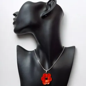 Orange Flower Polymer Clay Pendant Necklace, 40 cm