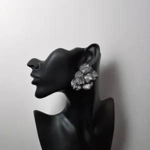 Handmade Black Flower Matte Polymer Clay Earrings
