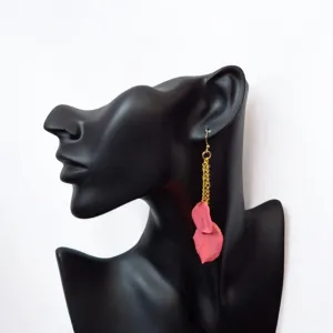 Handmade Pink Rose Petal Polymer Clay Drop Earrings