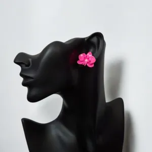 Handmade Pink Orchid Blossom Polymer Clay Stud Earrings
