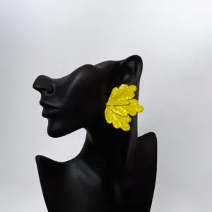 Handmade Golden Leaf Polymer Clay Drop Earrings