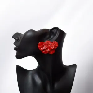 Handmade Red Flower Polymer Clay Statement Earrings