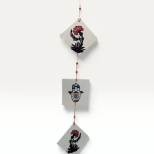 Handmade White Ceramic Wall Hanging Set with Eastern Drawings, 36 cm