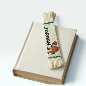 Handmade Camel Embroidered Jordan Bookmark in Aida Fabric, 15 cm
