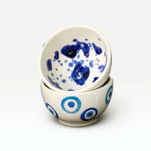 Sky and Sea Handmade Ceramic Bowl with Blue Motifs, Ø10x6 cm