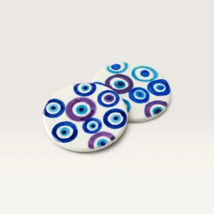Sky and Sea Round Handmade Ceramic Coaster with Blue Motifs, Ø10 cm