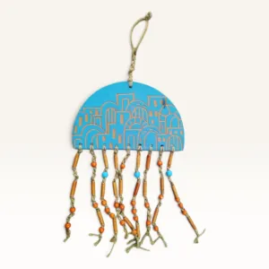 Handmade Turquoise Ceramic Heritage Wall Hanging, Ø15x22 cm
