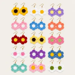 Handmade Crochet Floral Earrings with Multiple Color Options