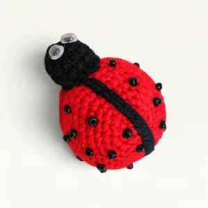 Handmade Crochet Ladybug Keychain in Red and Black Yarn