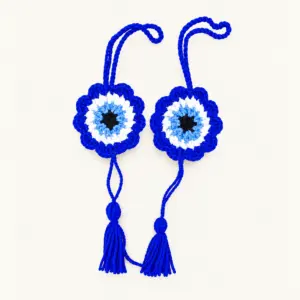 Handmade Crochet Blue Evil Eye Car Hanging Ornament